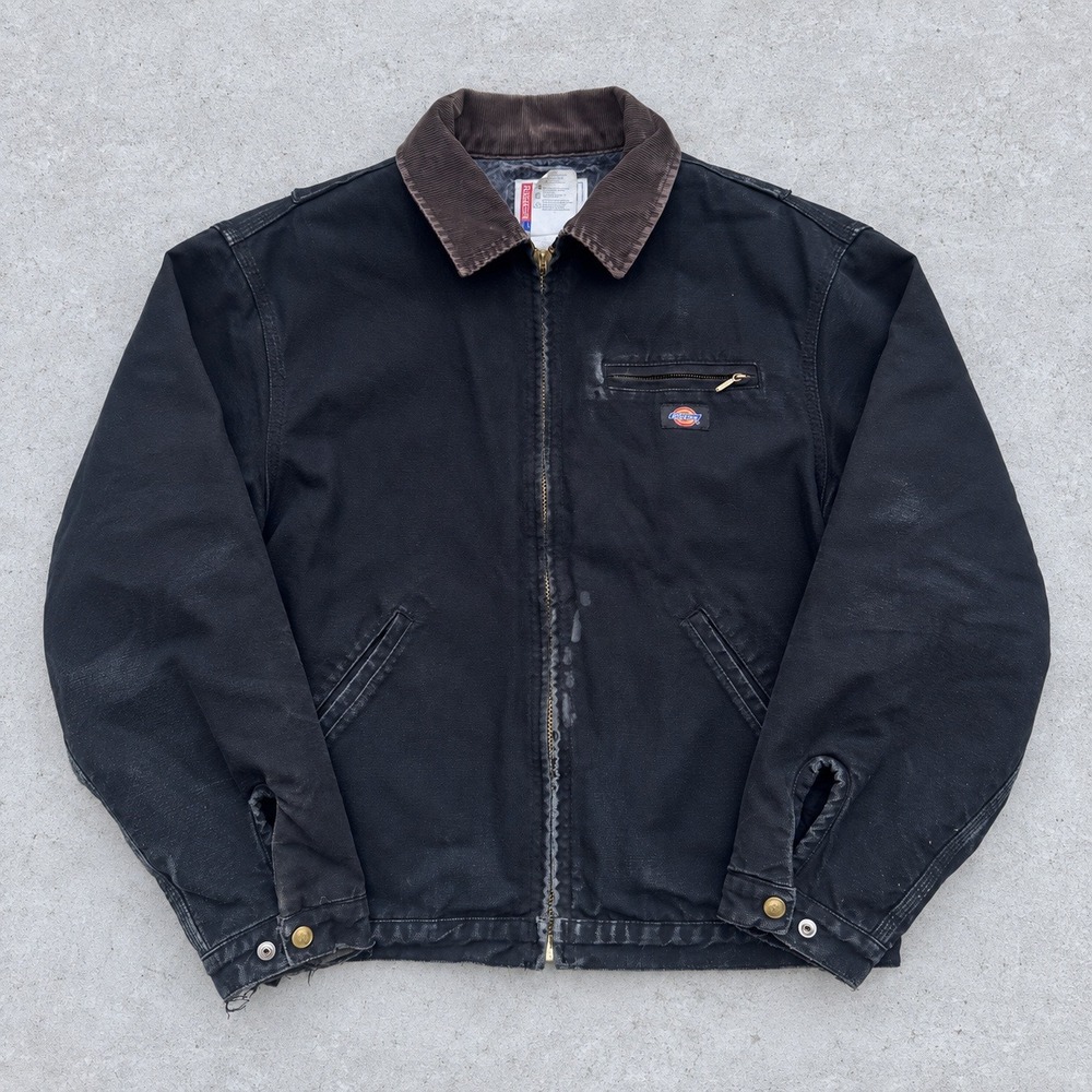 Vintage Dickies Detroit Canvas Jacket Black Corduroy Collar Thrashed Carhartt
